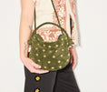Load image into Gallery viewer, ELIS MINI CRESCENT BAG IN OLIVE SUEDE W/ GOLD STUDS