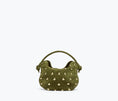 Load image into Gallery viewer, ELIS MINI CRESCENT BAG IN OLIVE SUEDE W/ GOLD STUDS