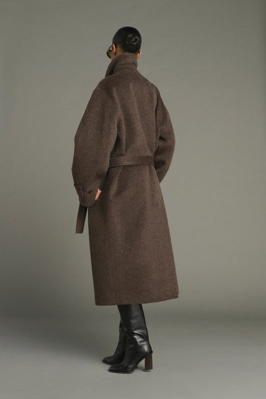 JULES LOW-BELTED BRUSHED WOOL COAT
