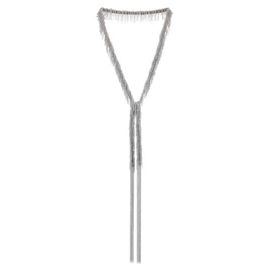 1C003 MULTI TWIST LARIAT WHITE BRONZE LONG NECKLACE