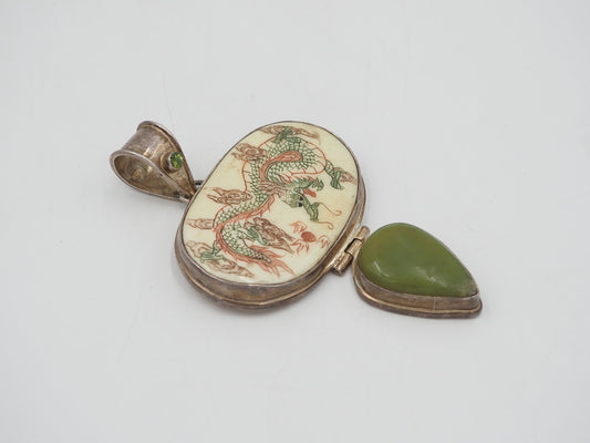 STERLING SILVER, JADE & BONE SKRIMSHAW