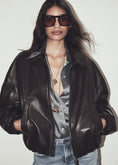 Load image into Gallery viewer, BUBBLE HEM LEATHER BOMBER JACKET
