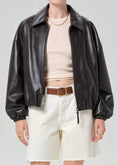 Load image into Gallery viewer, BUBBLE HEM LEATHER BOMBER JACKET
