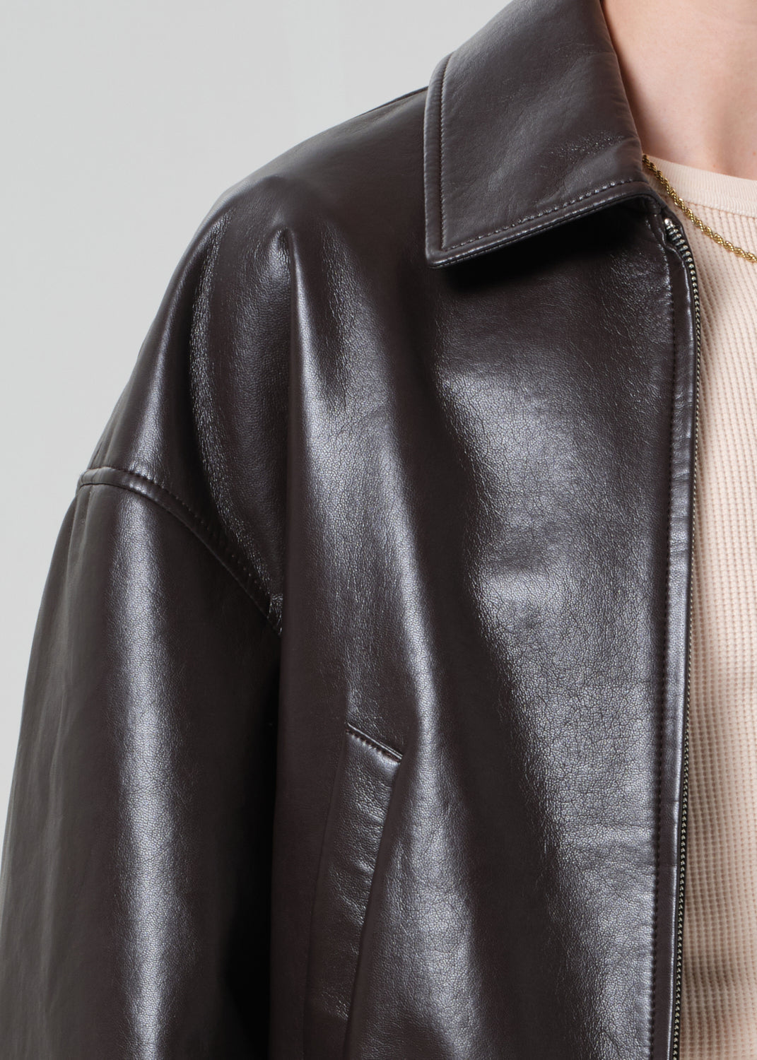 BUBBLE HEM LEATHER BOMBER JACKET