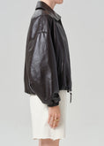 Load image into Gallery viewer, BUBBLE HEM LEATHER BOMBER JACKET

