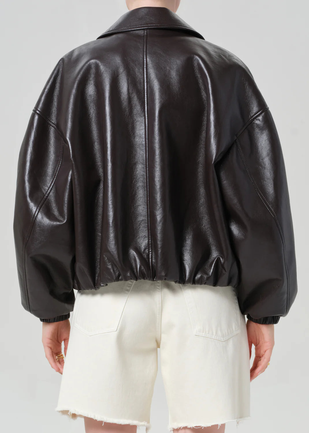 BUBBLE HEM LEATHER BOMBER JACKET