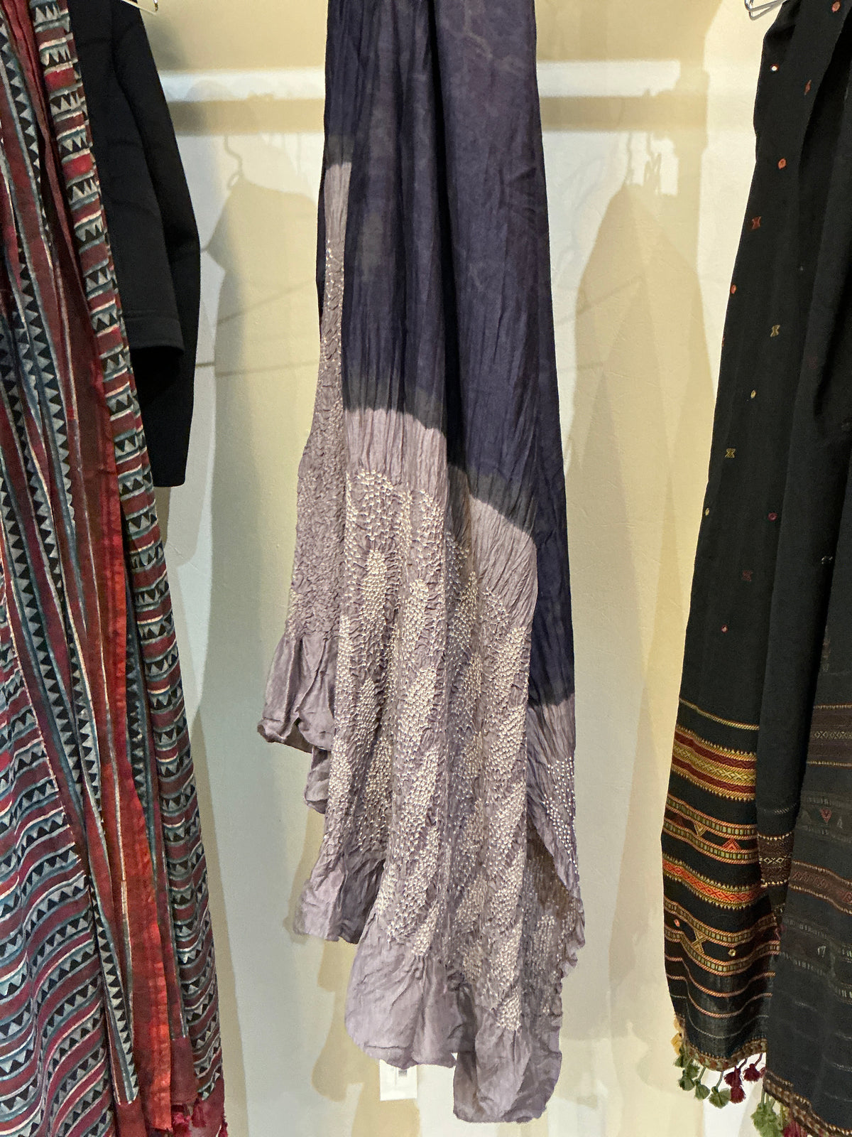 NAVY AND GREY SHIBORI SILK SCARF