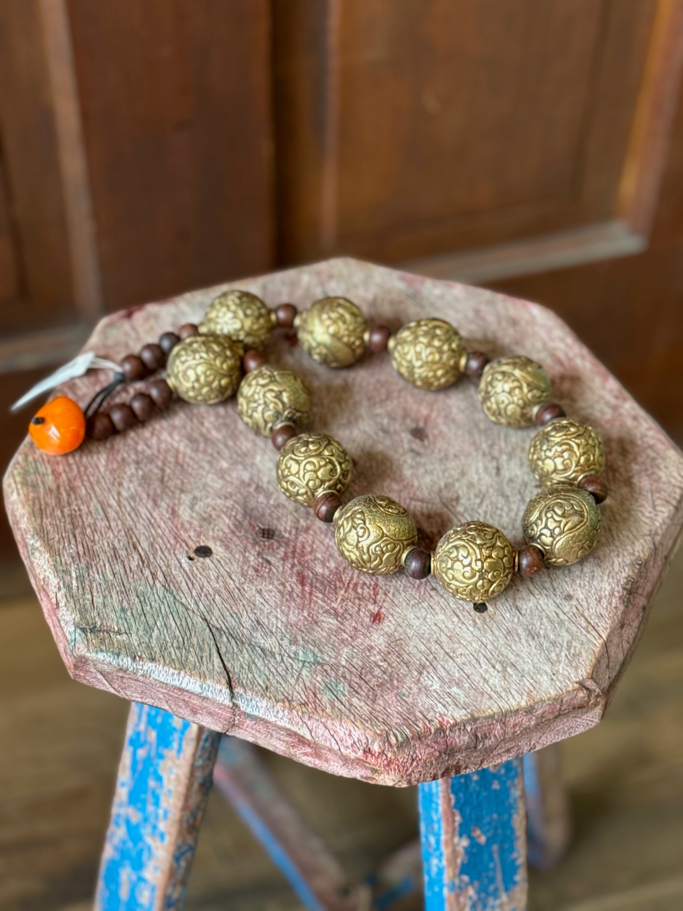 CORAL & AMBER REPPOUSÉ NECKLACE