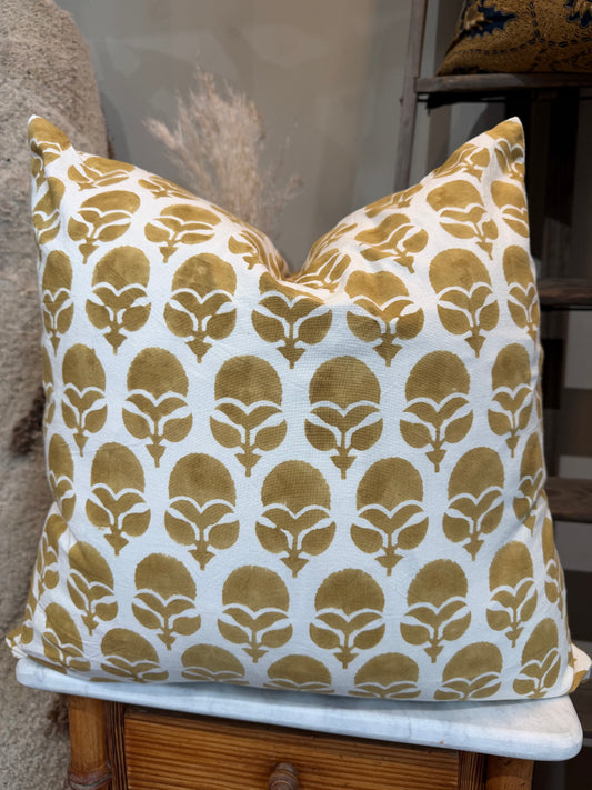 YELLOW BLOCK PRINT PILLOW