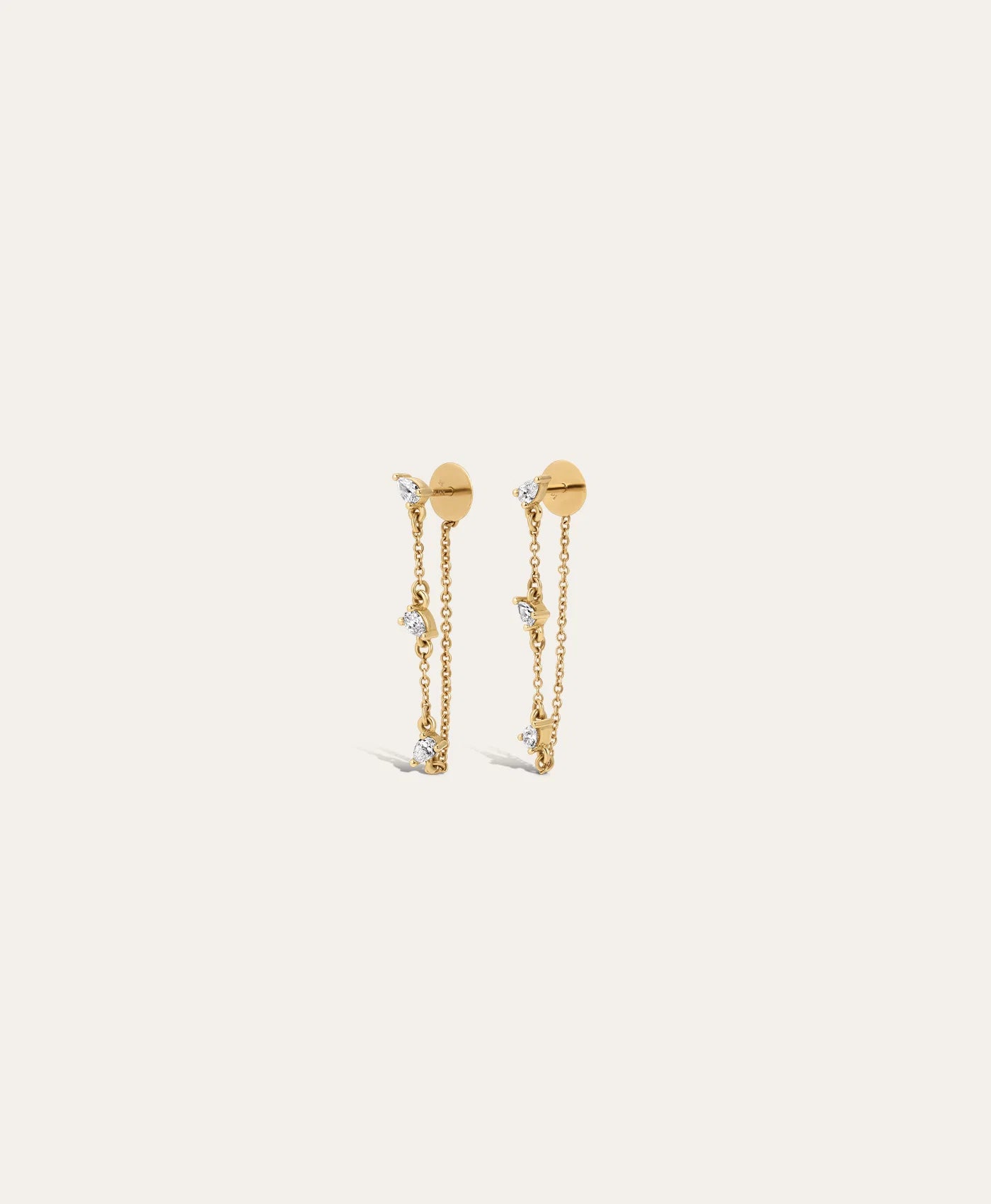 DIAMOND PEAR CHAIN DROP EARRINGS - 14K YELLOW GOLD