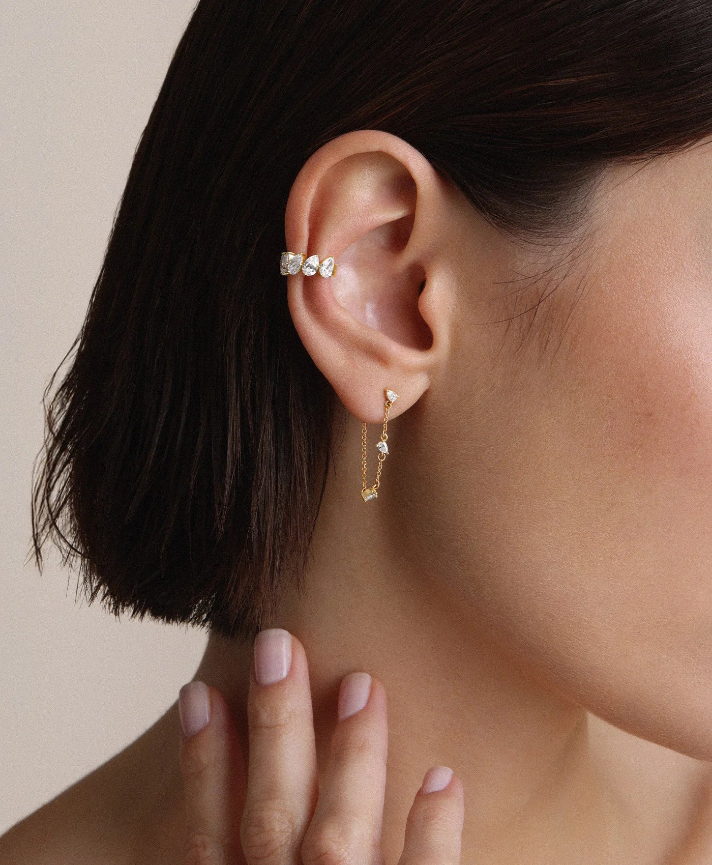 DIAMOND PEAR CHAIN DROP EARRINGS - 14K YELLOW GOLD