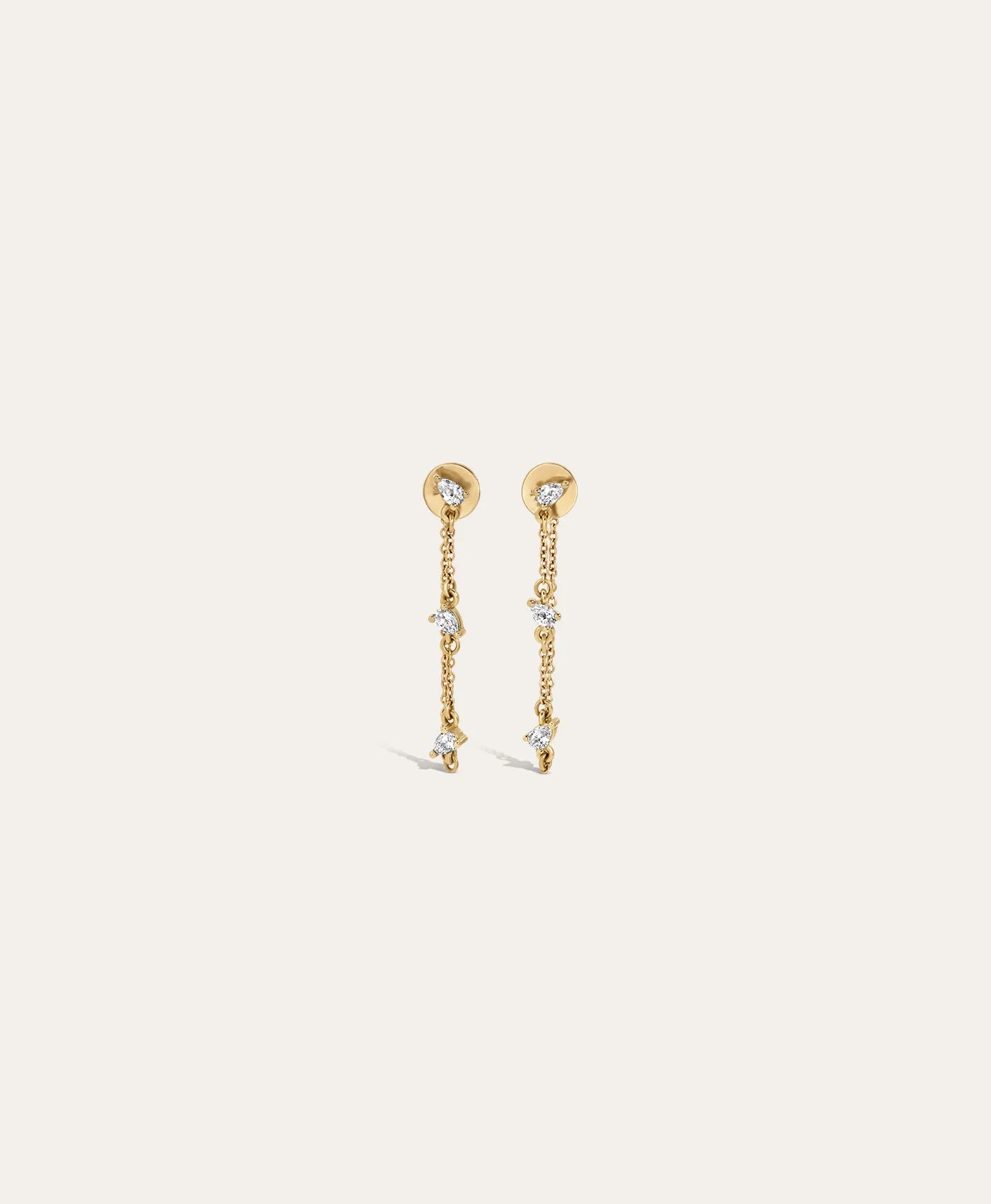 DIAMOND PEAR CHAIN DROP EARRINGS - 14K YELLOW GOLD