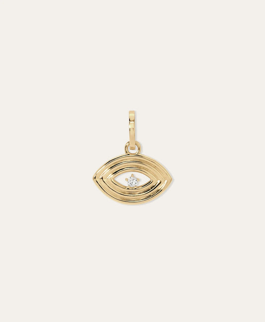 GROOVY DIAMOND EVIL EYE HINGED CHARM - 14K YELLOW GOLD