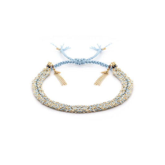 NO. 183 GOLD AQUA BRAIDED BRACELET