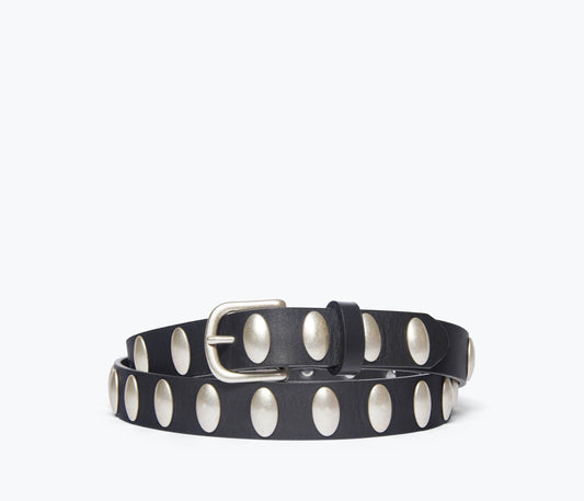 REBECCA BELT IN BLACK CALF WITH OVAL STUDS