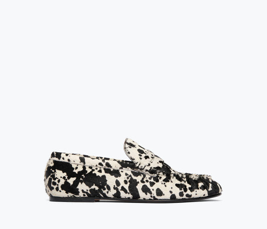 SYDNEY RUCHED PENNY LOAFER IN B&W COW HAIRCALF