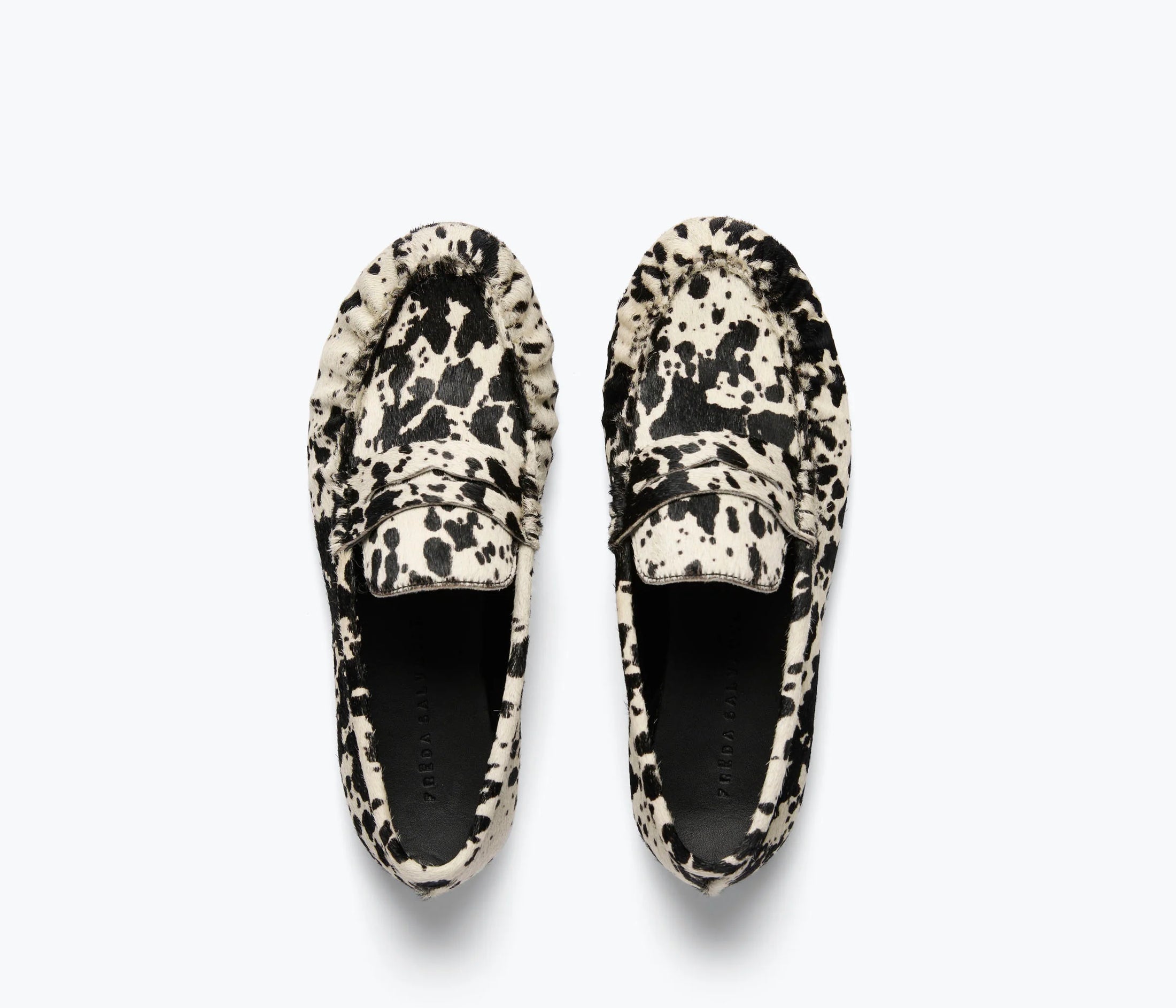 SYDNEY RUCHED PENNY LOAFER IN B&W COW HAIRCALF